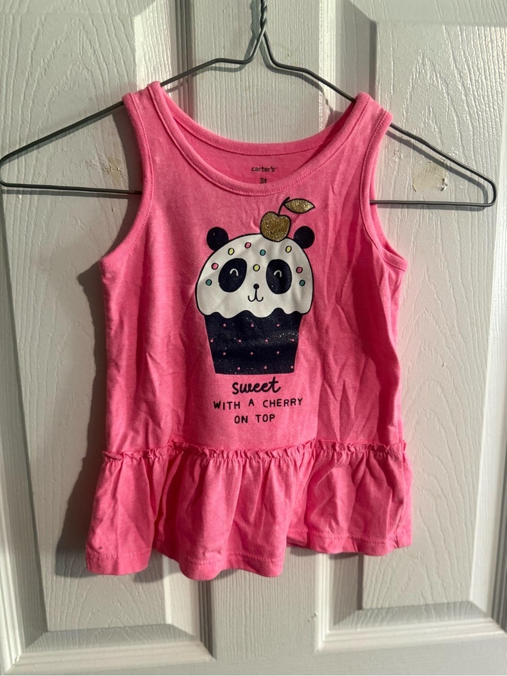 Carter's Bright Pink Panda Cupcake Ruffle Tank